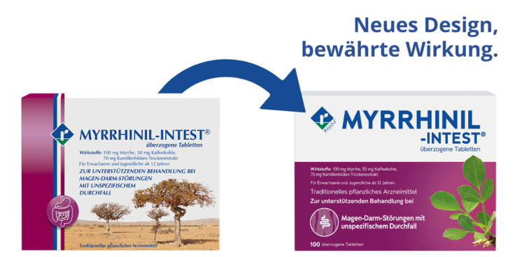 Alte und neue Verpackung von MYRRHINIL-INTEST®