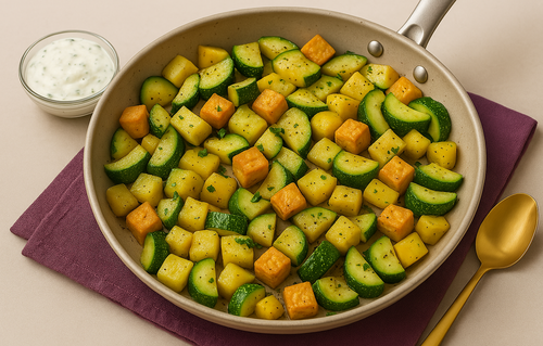 Zucchini-Kartoffel-Pfanne für eine Low-Fodmap-Diät geeignet