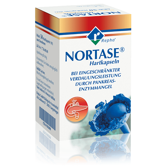 NORTASE® wird eingesetzt zum Ersatz von Verdauungsenzymen bei Maldigestion (Verdauungsschwäche) infolge einer gestörten Funktion der Bauchspeicheldrüse.